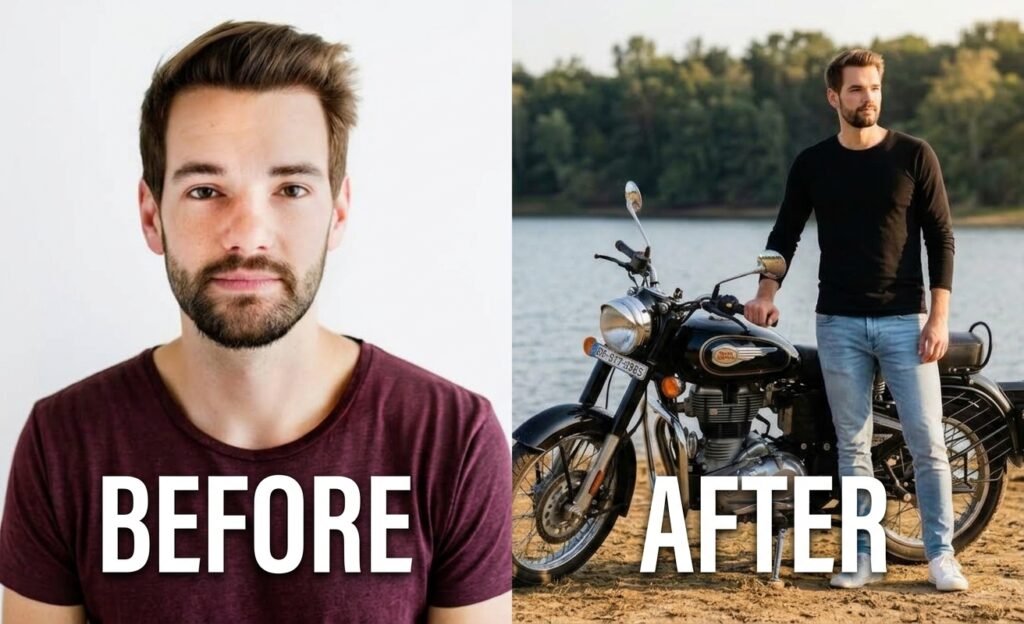 realistic motorcycle rider photo prompt